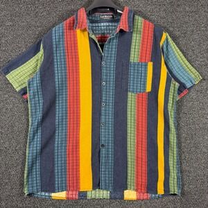 Luc Matton Mens L Short Sleeve Button Up Shirt Multicolor Striped Linen Blend